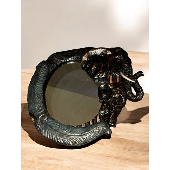 African Elephant-Inspired Decorative Mirror With Carved Frame - Picture 5 of 6